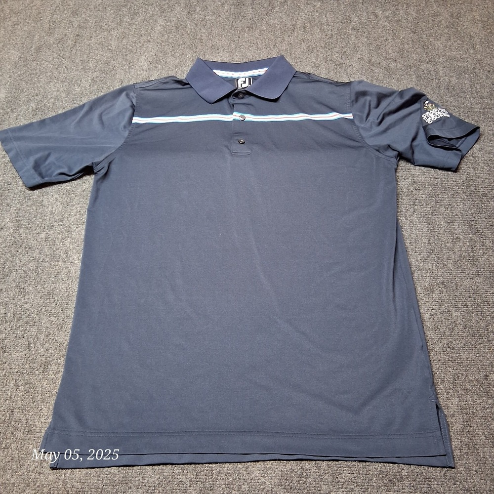 Footjoy Polo Golf Shirt Men Size Large Blue Athletic Fit Craguns Legacy Courses
